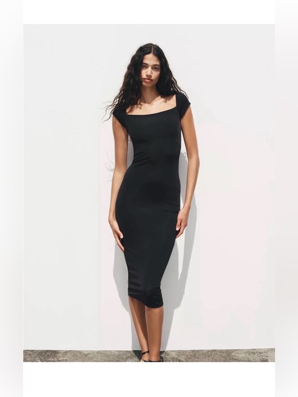 Zara Black Square-Neck Midi Dress